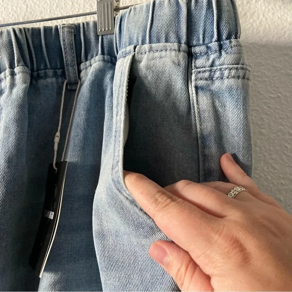 Drawstring High Waist Distress Jeans Fade Pants Pull On 2XL (14/16) Trendy NWT - Picture 9 of 14